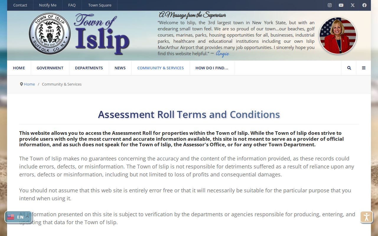 Town of Islip residents directory assessment roll resource
