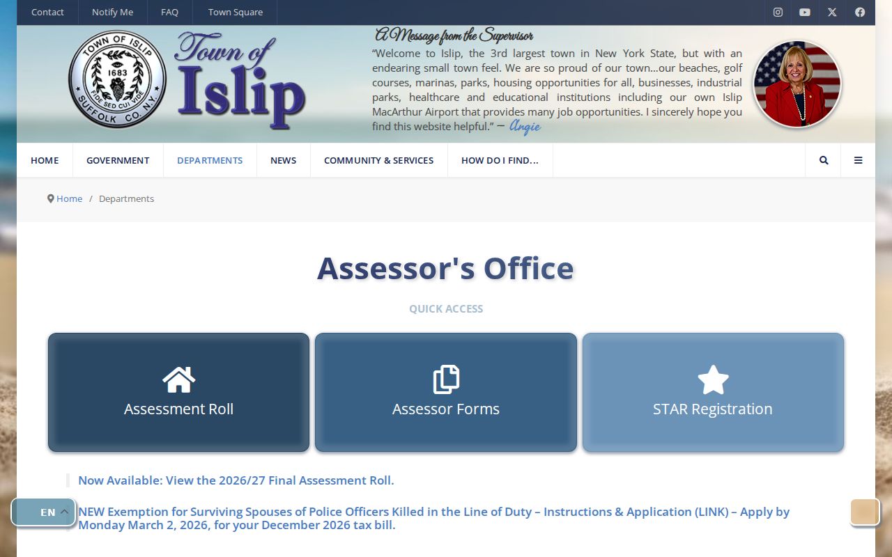 Town of Islip residents directory assessor search page