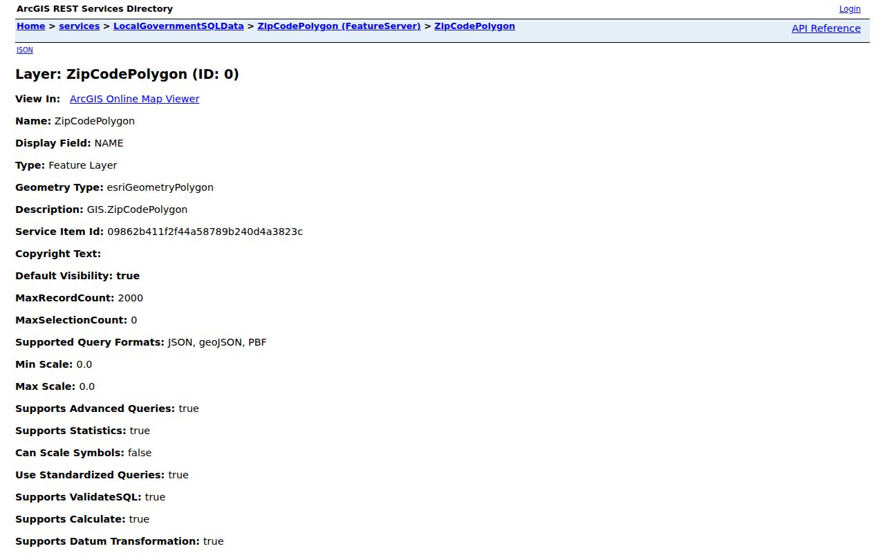Town of Islip ZIP code directory Suffolk County ZIP polygon feature service fields